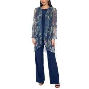 NEW MARINA sleeveless top and flowy wide-leg pants with floral sheer jacket thre